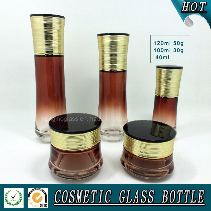 Gradient Brown Colored Glass Cosmetics Bottle and Jar Sets