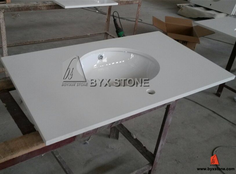 Artificial White Quartz Vanity Top with Undermount Porcelain Sink