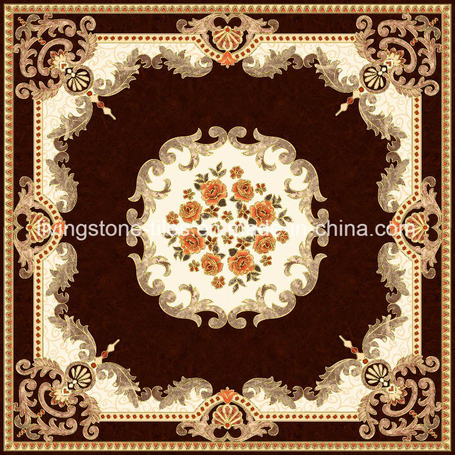 Red Brwon Carpet Design Puzzle Floor Tiles in Livingroom