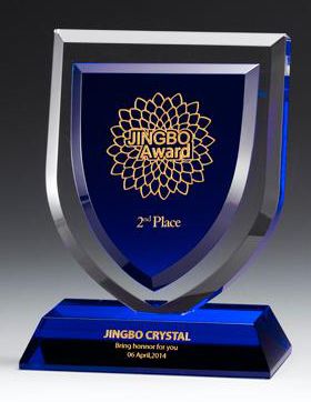 Blue Shield Crystal Trophy with Blue Base