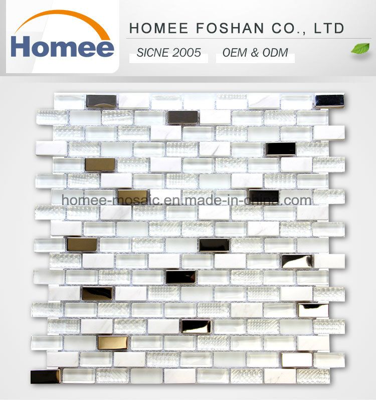 China Mix Color Stainless Steel Strip Glass Blend Stone Mosaic