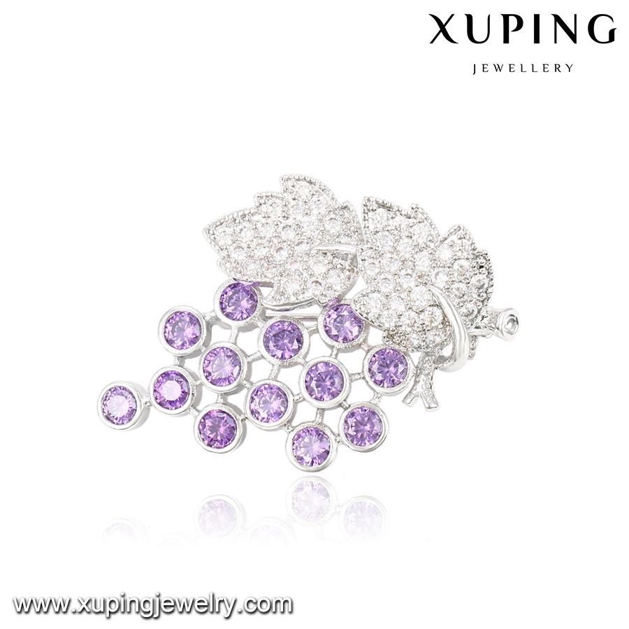 00038 Fashion Luxury Leaf Crystal Jewelry Brooch in Rhodium Color