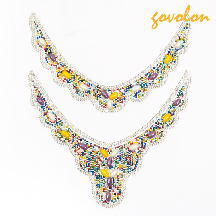 New Design Neckline Beaded with Colorful Stones