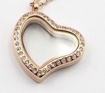 Silver/Gold/Rose Gold Heart Style Floating Locket Pendant with Crystal