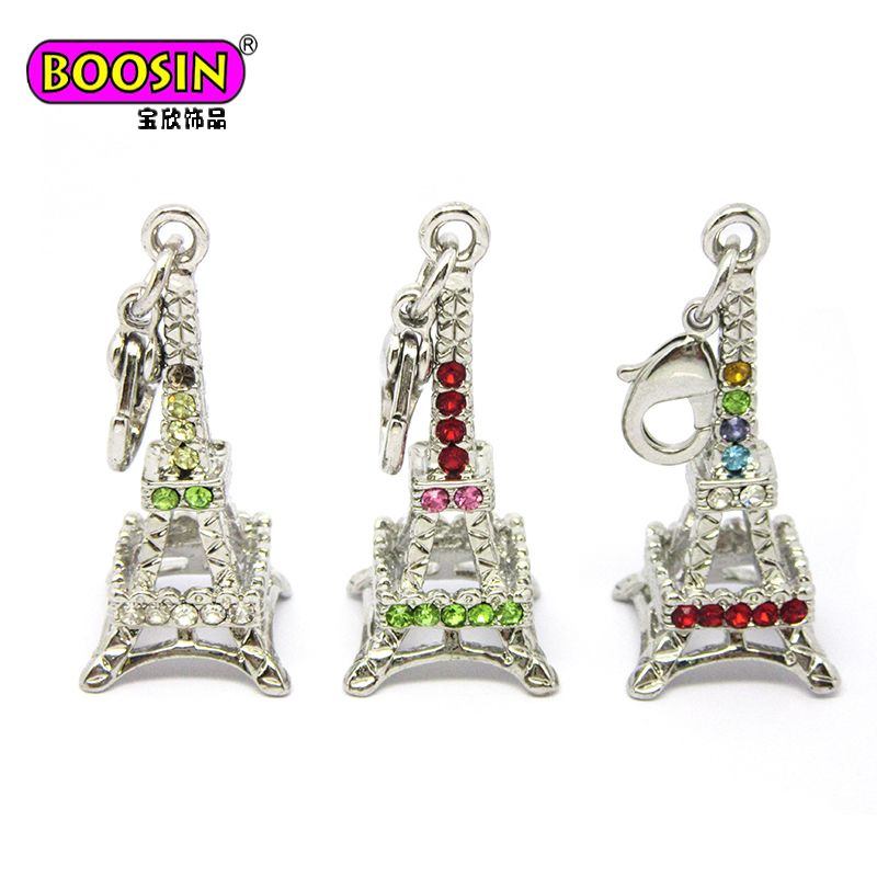 Fashion Silver Eiffel Tower Crystal Pendant Jewelry Charm for Necklace