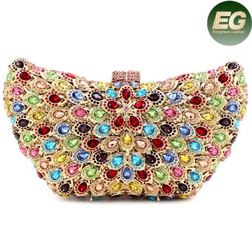 Coroful Luxury Ladies Evening Bags Boat Shape Crystal Stone&Rhinestone Handbag Leb750