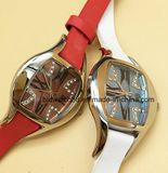 Elegant Stainless Steel Ladies Leather Band Watches with Crystal