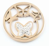 Buttery Fly Coin with White Crystal Fit 33mm Locket