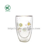 Double Wall Glass Bottle with Flower Piture (8*5*12.5cm 295ml)