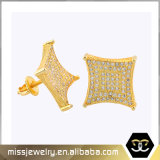 Kite Shape Mens Saudi 14K Gold Diamond Stud Earrings Mjce004