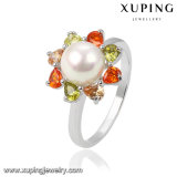 13883 Fashion Charm Colorful Women Jewelry Finger Ring with Pearl in Rhodium Color