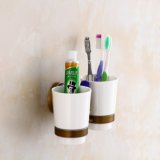 FLG Double Toothbrush Holder Wall Mounted with Blue Crystal