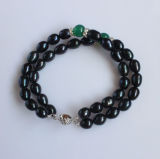 Double Strands Black Freshwater Pearl Bracelet (EB1557-1)