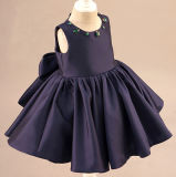 Purplish Blue Satin Crystal Flower Girl Gowns