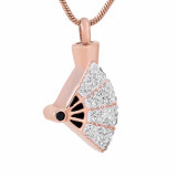 Stainless Steel Fan Shape Pendants with Crystals Ashes Cremation Urn Necklace