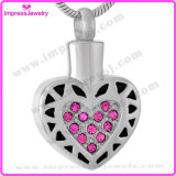 Heart Shape with Rose Crystals Cremation Keepsakes Urn Pendants Stainless Steel