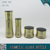 Gold Colored Cosmetic Glass Bottle and Glass Cream Jar