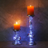 Home Decor Silver Metallic Effect Glass Pillar Candle Holder