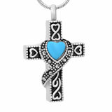 Stainless Steel Memorial Jewelry Cross Ash Urn Pendant Necklace with Crystal