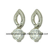 925 Hotselling Sterling Silver Round Earrings with Double Crystal Stones Sudded for Women