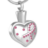 Women Necklace Stainless Steel Crystal Heart Cremation Urn Ashes Pendant