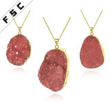 Natural Raw Rock Crystal Irregular Shape Gold Plated Pendant Necklace