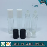 10ml Clear Roll on Glass Bottle with White Plastic Cap and Glass Roller Ball