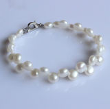 2 Rows White Coin Freshwater Pearl Bracelet (EB1521-1)