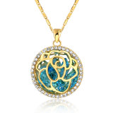 Fashionable Rhinestone Rose Flower Round Pendant Necklace