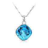 Beautiful Blue Crystal Pendant Rhodium Plated Simple Necklace