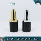 30ml Matte Black Cosmetic Glass Bottle with Press Pump Dropper