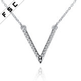 Vogue White Gold V Shaped Crystal Necklace for Wedding Girl