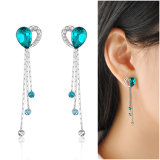 Fashion Heart Shaped Long Drop Chandelier Crystal Earrings