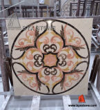 Beige Stone Flower Pattern Tile Marble Floor Waterjet Medallion