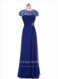 Aolanes Cap Sleeve Long Blue Evening Dress