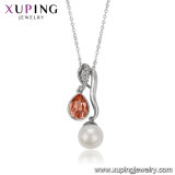 43881 Xuping Freshwater Pearl Designed Crystals From Swarovski Silver Gold Plated Chain Necklace