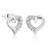 New Fashion Heart Shaped Rhodium Crystal Stud Earrings