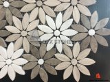 Grey Wooden White Marble Flower Mosaic for Interior Wall Decoration