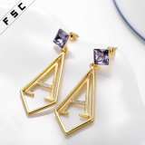 Wholesale High End Gold Plated Stainless Steel Crystal Letter Earring