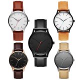 Casual Men's Stainless Steel Wrist Wath Swiss Quality Miyota Quartz Watch with Brown Leather Strap 72791