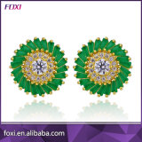 Stylish Micro Pave Semi Joia Emerald Stone Paved Stud Earrings