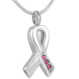 Ribbon Shape Crystals Inlay 316L Stainless Steel Cremation Urn Necklace