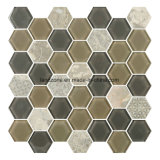 Hexagonal Beige and Grey Glass Mix Interior Decorative Mosaic Tile