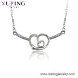 44591 Fashion Elegant CZ Diamond Double Heart Rhodium-Plated Imitation Jewelry Pendant Necklace