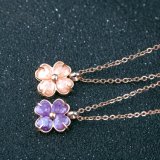 Girls Fashion Jewelry Stainless Steel Crystal Leaf Clover Pendant Necklace