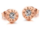 Double Love Stamp New Style Fashion 8mm Stainless Steel Rose Gold Color Stud Earrings