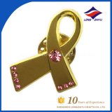 Custom Metal Gold Ribbon Badge with Pink Crystals From China