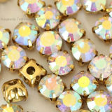 Clear Crystal Ab Sew on Rhinestone in Gold Plating