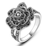 Flower Black Rhinestone Crystal Women's Alloy Artificial Finger Ring