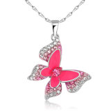 Pink Butterfly Penant imitation Jewellery Women Crystal Necklace